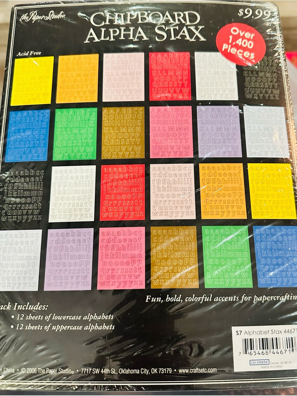 The Paper Studio Chipboard Alpha Stax - Multicolor Letter Stickers